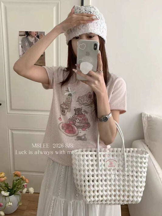 Pink and Gray Two Color Short Sleeve Top product photo 2