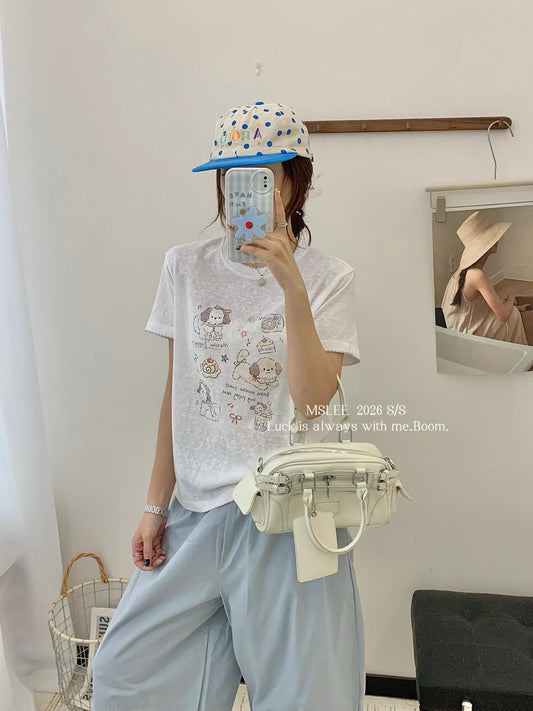 White Puppy Graphic Short Sleeve Top product photo 2