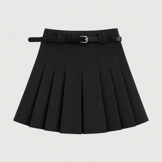 High Waist Pleated Skirt with Belt
