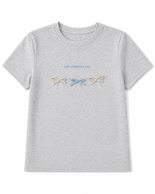 Korean Bow Detail Short Sleeve Tee