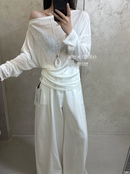 White Gray Necklace Detail Long Sleeve Top product photo 1