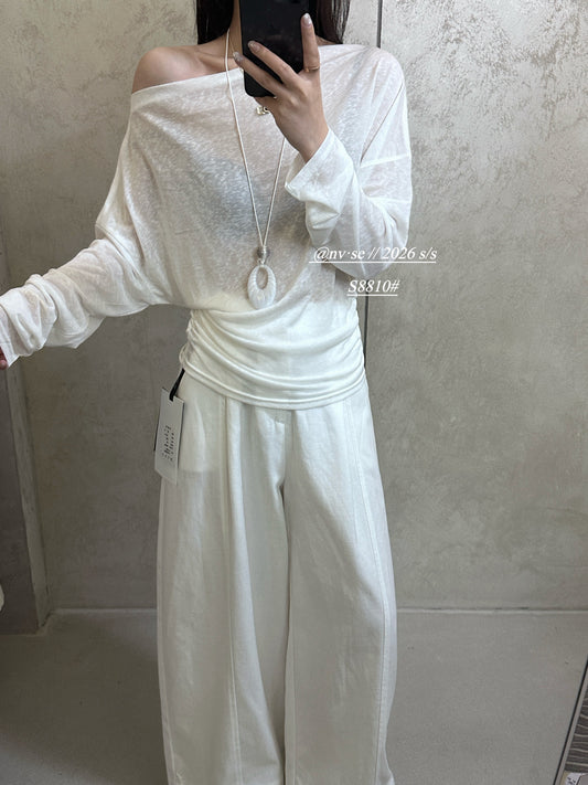 White Gray Necklace Detail Long Sleeve Top product photo 1