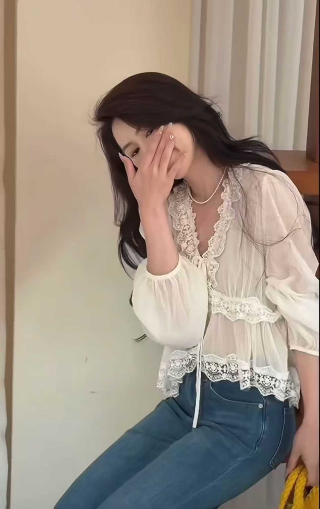 White Sheer Long Sleeve Top product photo 1