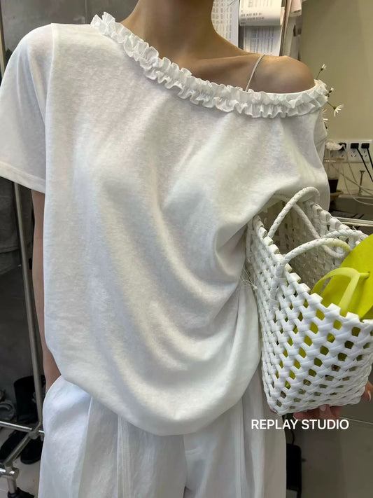 White Off Shoulder Short Sleeve Top product photo 1
