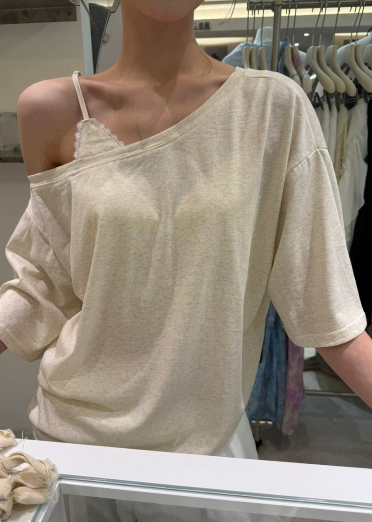 Beige Off Shoulder Short Sleeve Top product photo 1