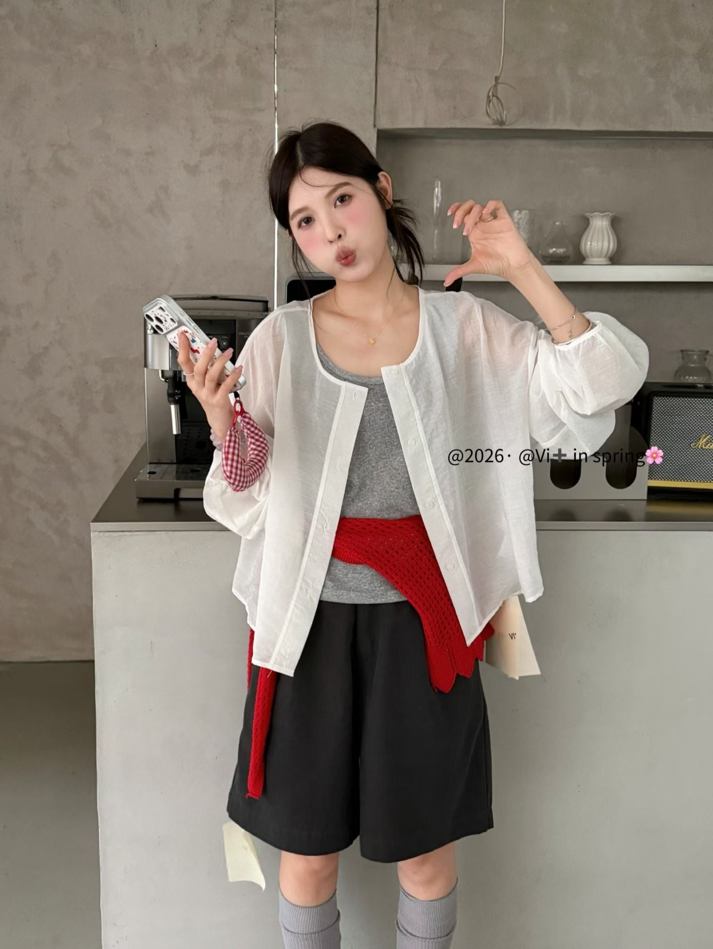 White and Gray Two Piece Long Sleeve Top Set product photo 1