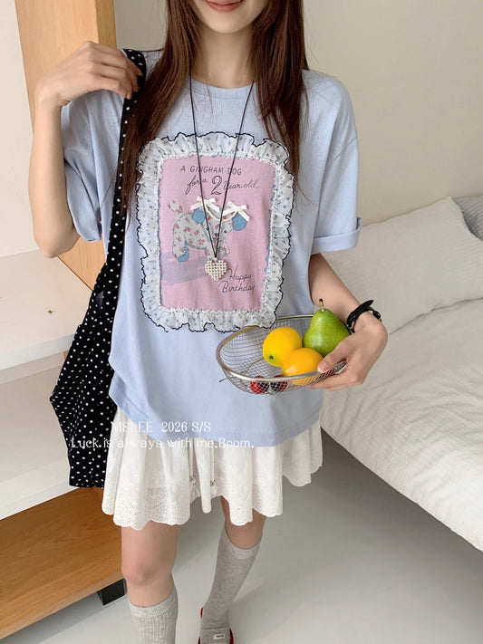 White and Blue Two Color Short Sleeve Top product photo 1