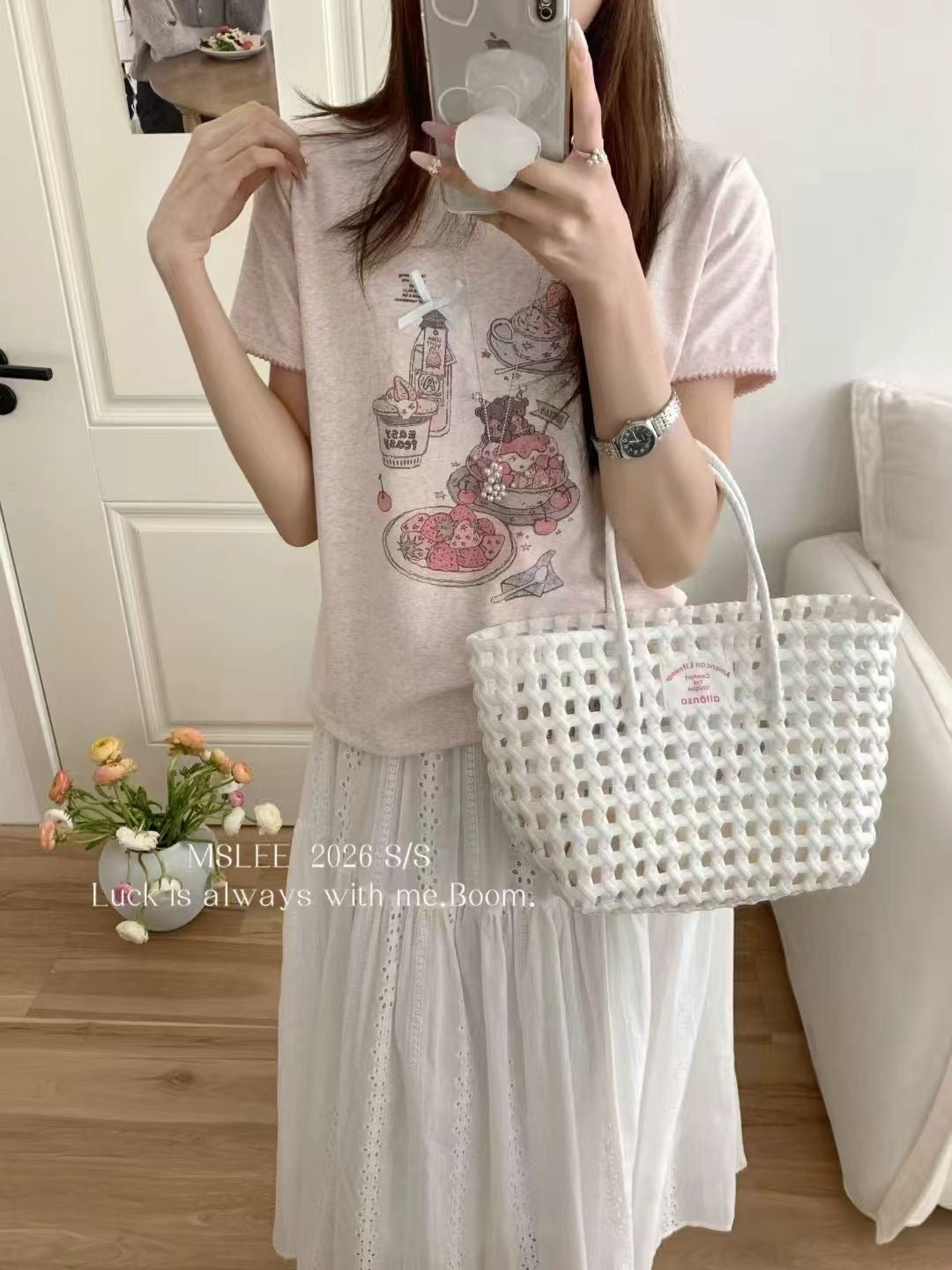 Pink and Gray Two Color Short Sleeve Top product photo 1