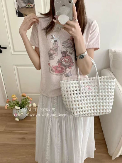 Pink and Gray Two Color Short Sleeve Top product photo 1