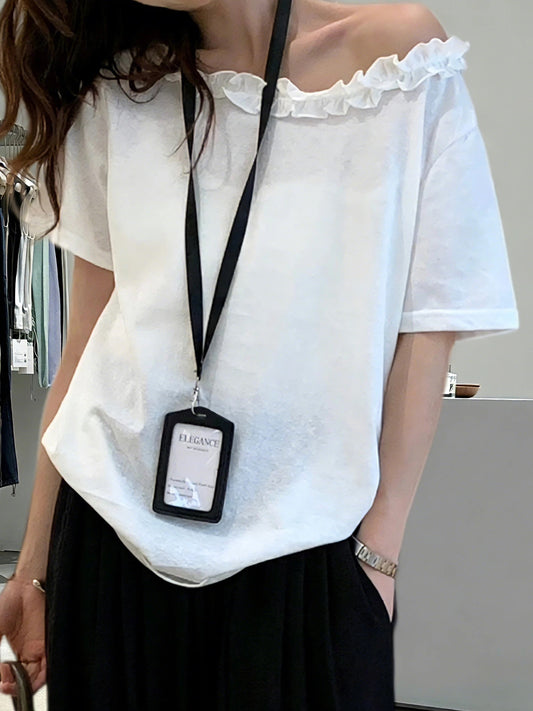 White Off Shoulder Short Sleeve Top product photo 2