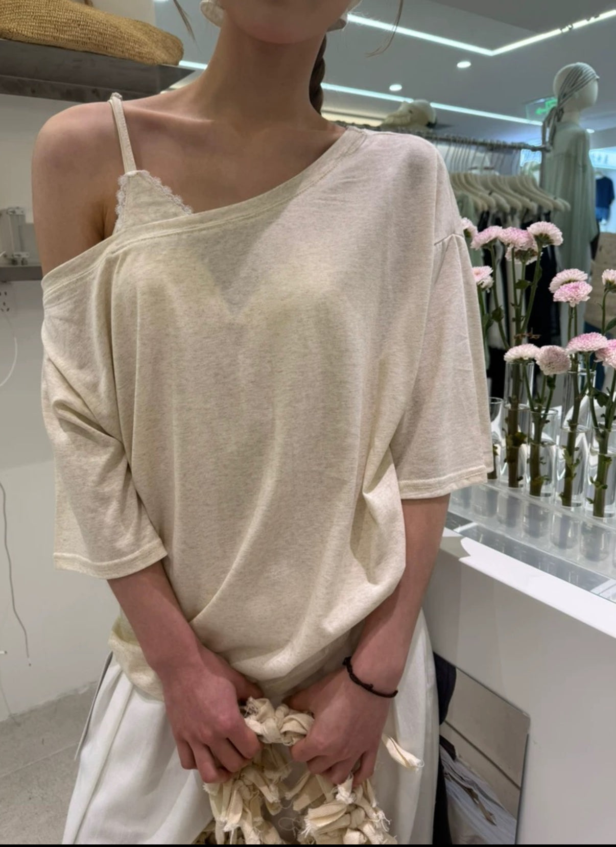 Beige Off Shoulder Short Sleeve Top product photo 2