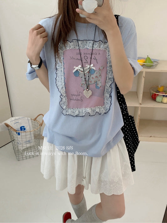 White and Blue Two Color Short Sleeve Top product photo 2