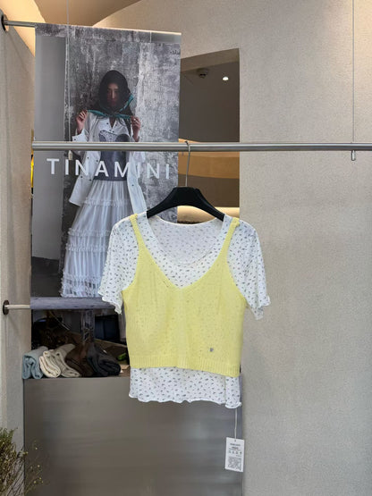 Yellow Purple Small Floral Short Sleeve Top product photo 2