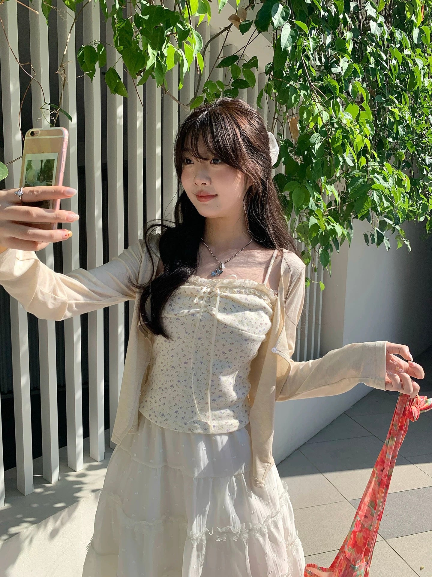 Beige Cream Small Floral Long Sleeve Top product photo 2