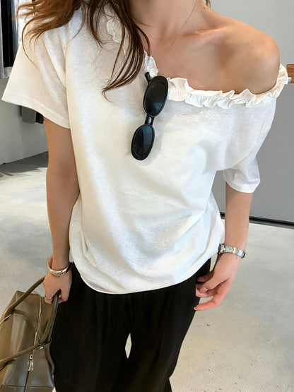 White Off Shoulder Short Sleeve Top product photo 3