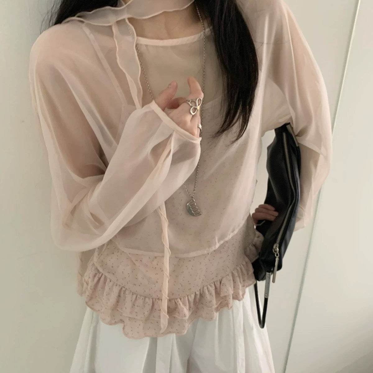 Pink Sheer Long Sleeve Top product photo 3