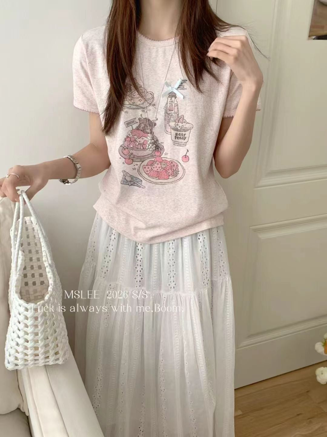 Pink and Gray Two Color Short Sleeve Top product photo 3
