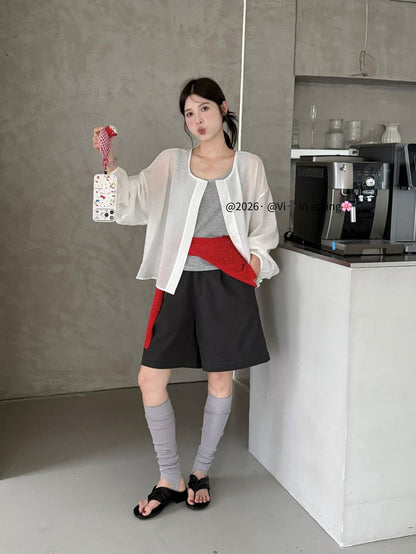 White and Gray Two Piece Long Sleeve Top Set product photo 3