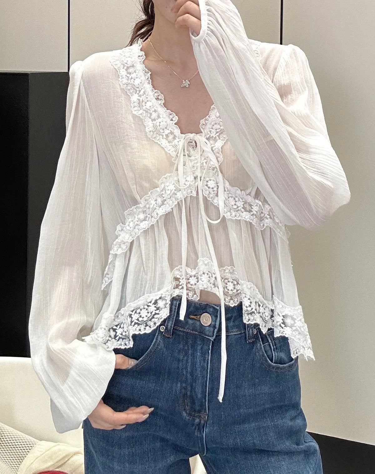 White Sheer Long Sleeve Top product photo 3
