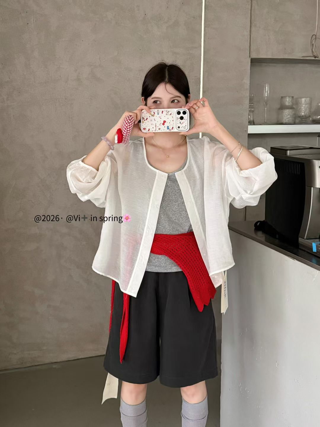 White and Gray Two Piece Long Sleeve Top Set product photo 4