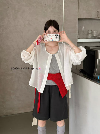 White and Gray Two Piece Long Sleeve Top Set product photo 4