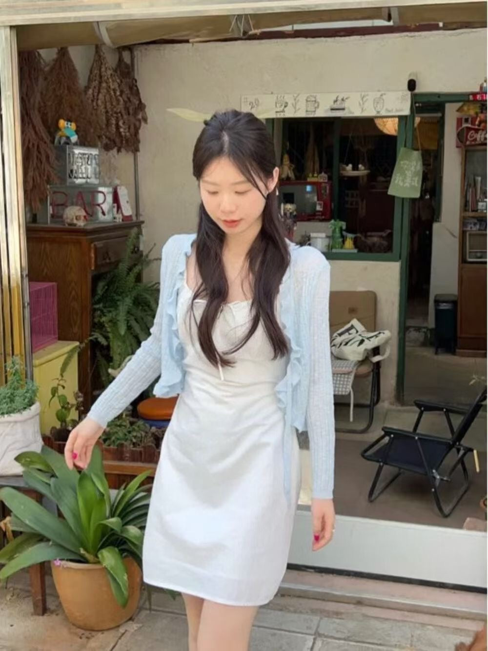 Blue Knit Bolero and White Mini Dress Set product photo 5