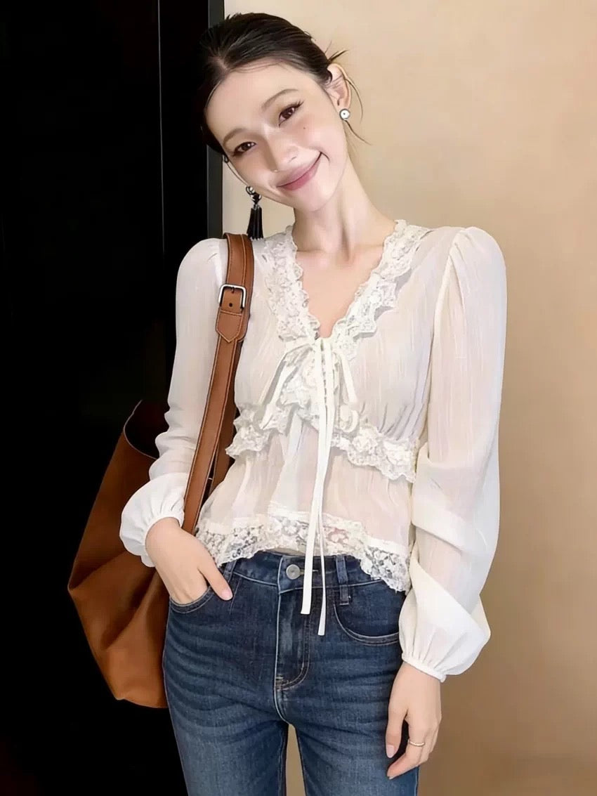 White Sheer Long Sleeve Top product photo 5
