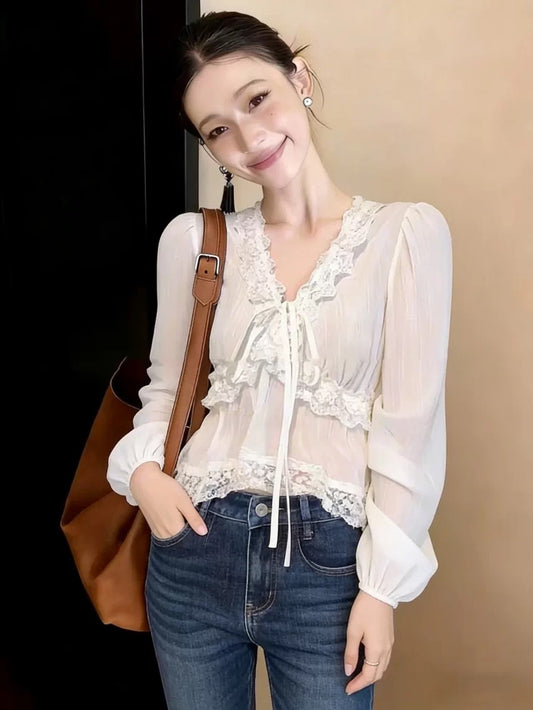 White Sheer Long Sleeve Top product photo 5