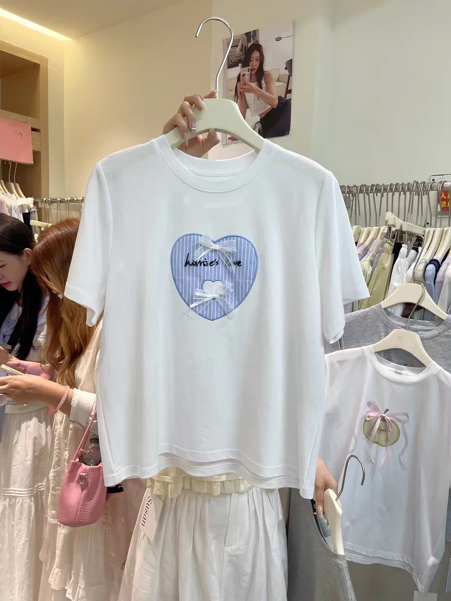White Gray Heart Short Sleeve Top product photo 6