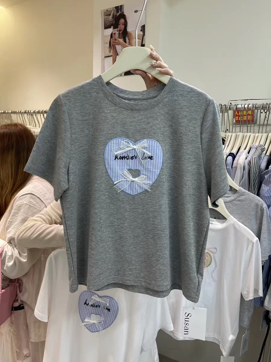 White Gray Heart Short Sleeve Top product photo 7
