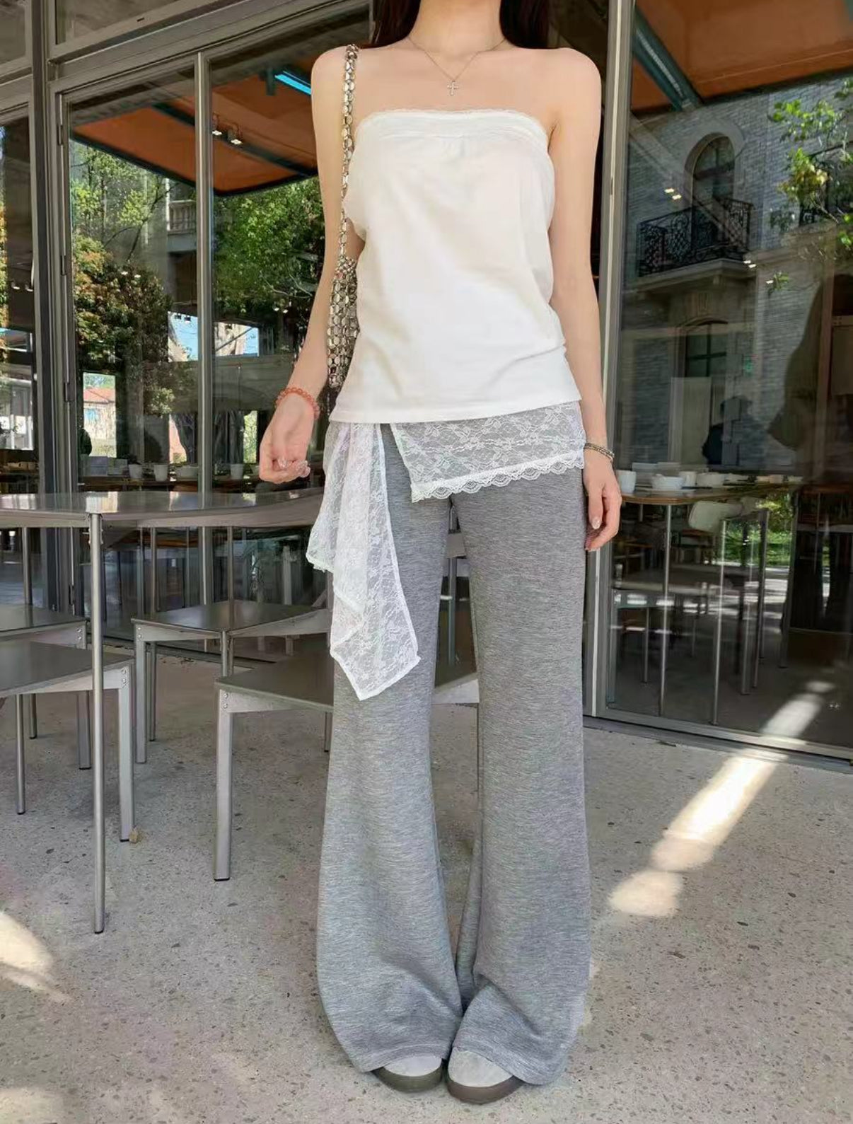 Gray Black Lace Wide Leg Pants product photo 10