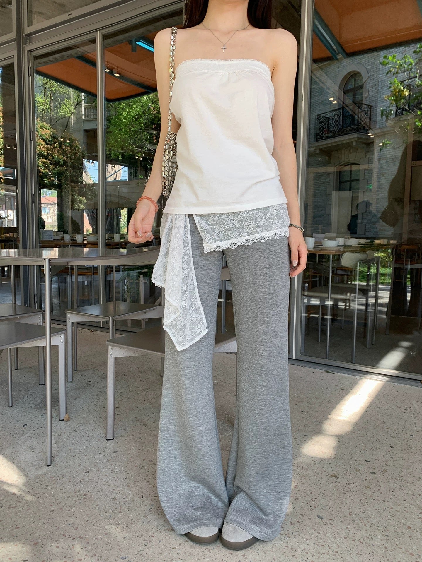 Gray Black Lace Wide Leg Pants product photo 11