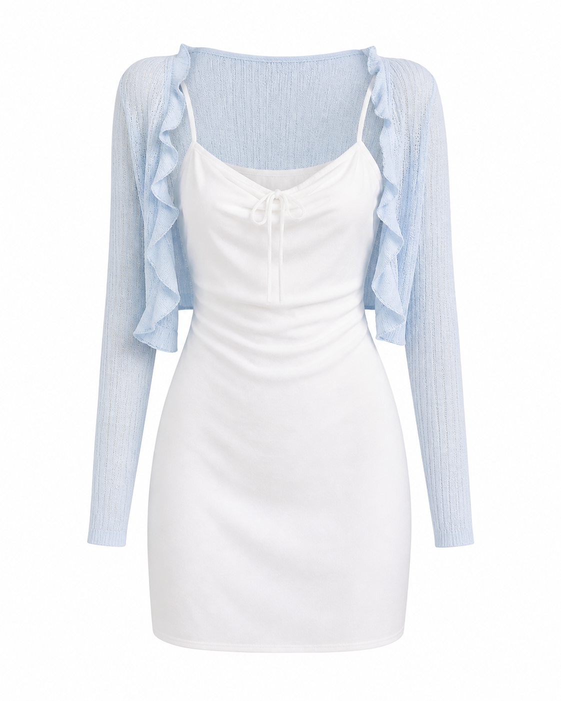 Blue Knit Bolero and White Mini Dress Set product photo 11