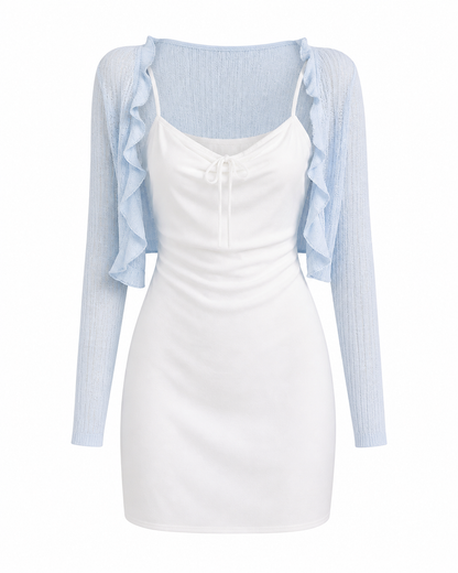 Blue Knit Bolero and White Mini Dress Set product photo 11