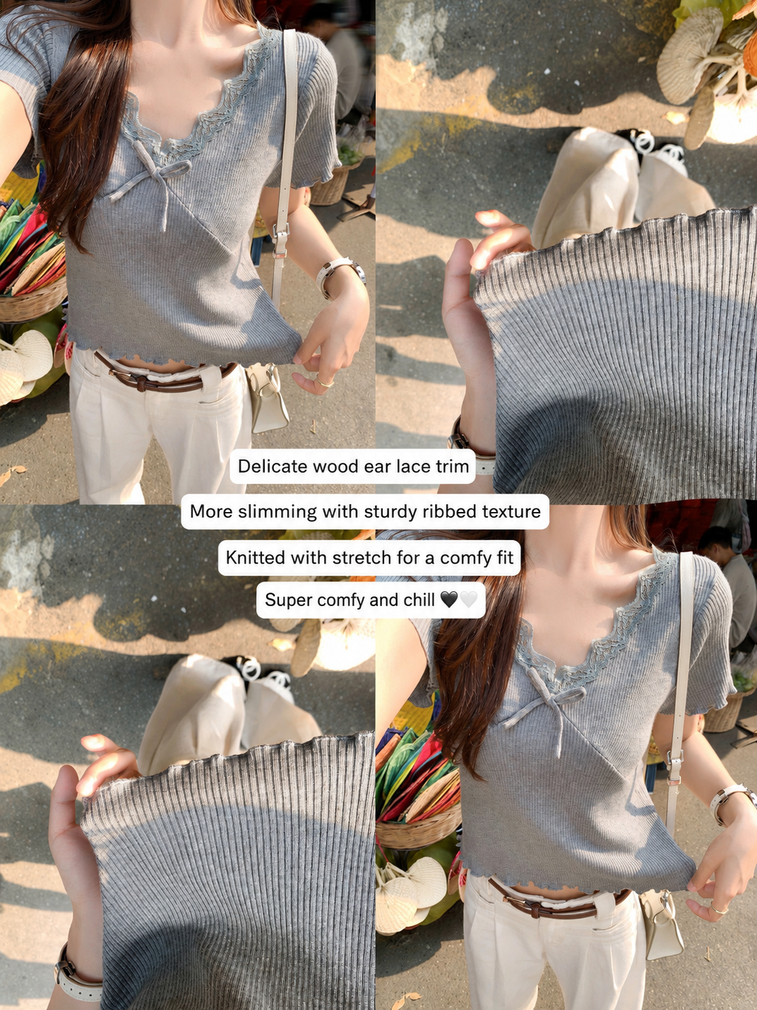 Misty Morning Lace Ribbed Baby Tee