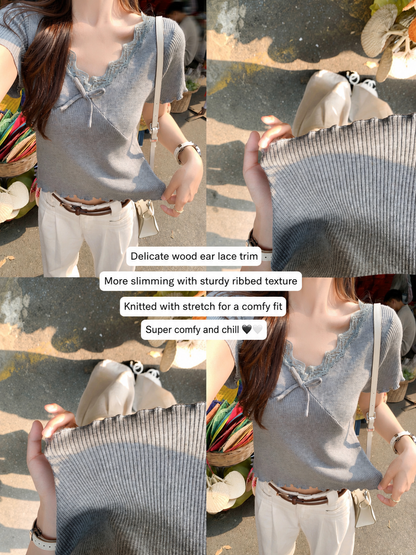 Misty Morning Lace Ribbed Baby Tee