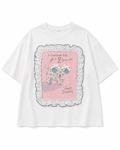 Coquette Puppy Lace Ruffle Patch Tee