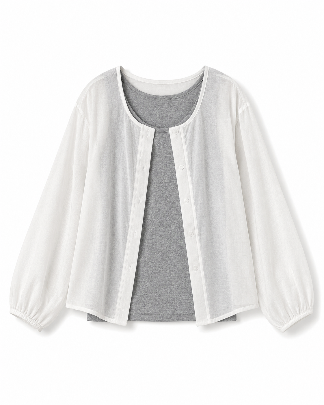 White and Gray Two Piece Long Sleeve Top Set