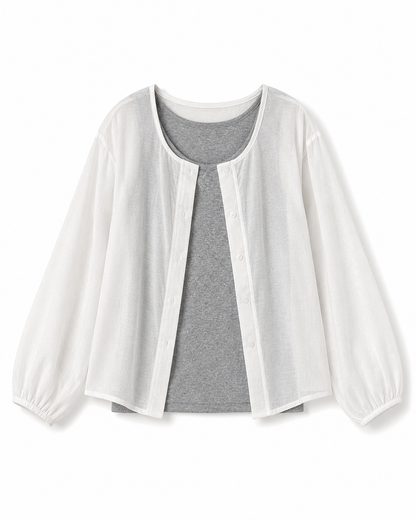 White and Gray Two Piece Long Sleeve Top Set