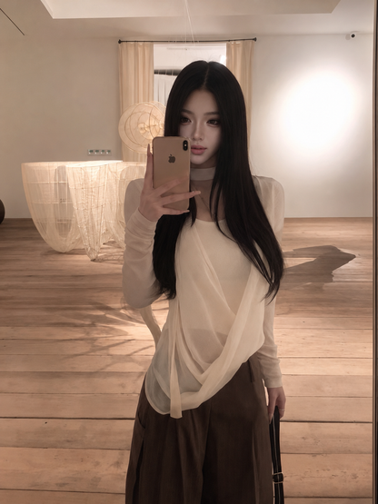 Korean Style Choker Neck Draped Cross Top
