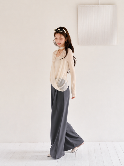 Korean Style Choker Neck Draped Cross Top