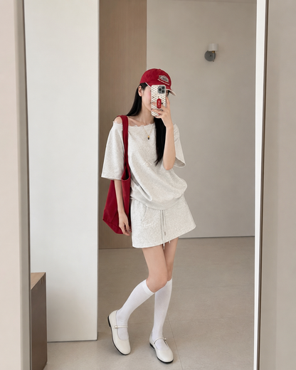 Tennis Club Off-Shoulder Sweat Set