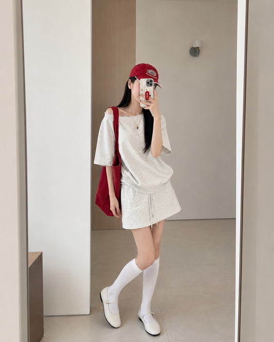 Tennis Club Off-Shoulder Sweat Set