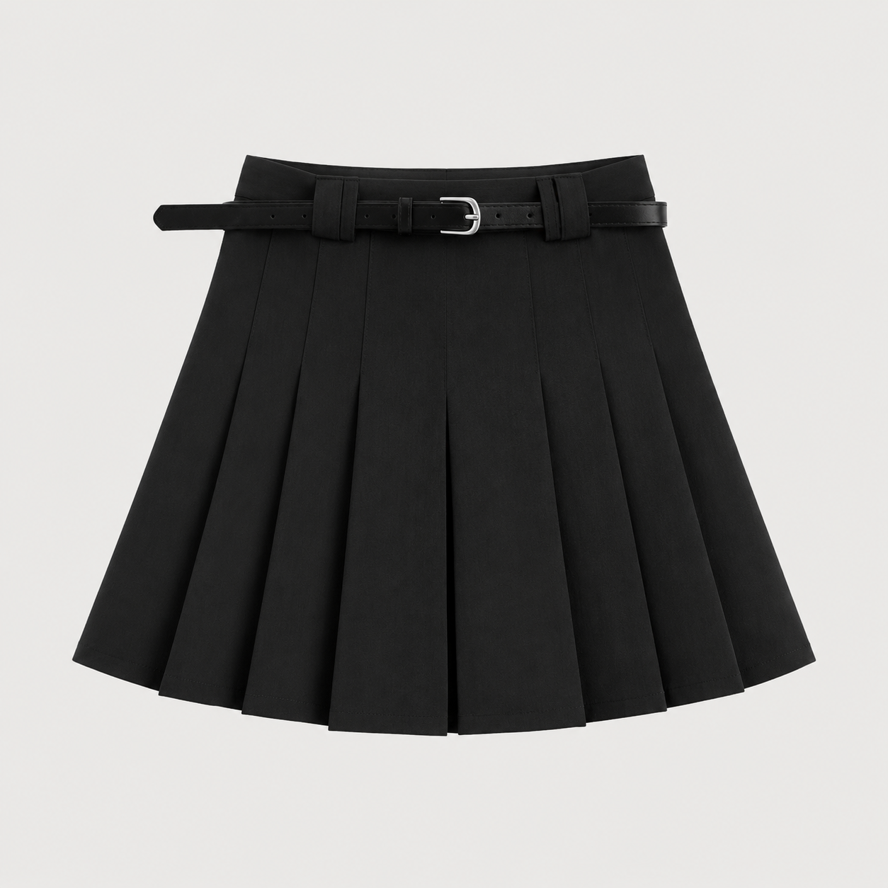 High Waist Pleated Skirt with Belt