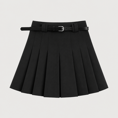 High Waist Pleated Skirt with Belt