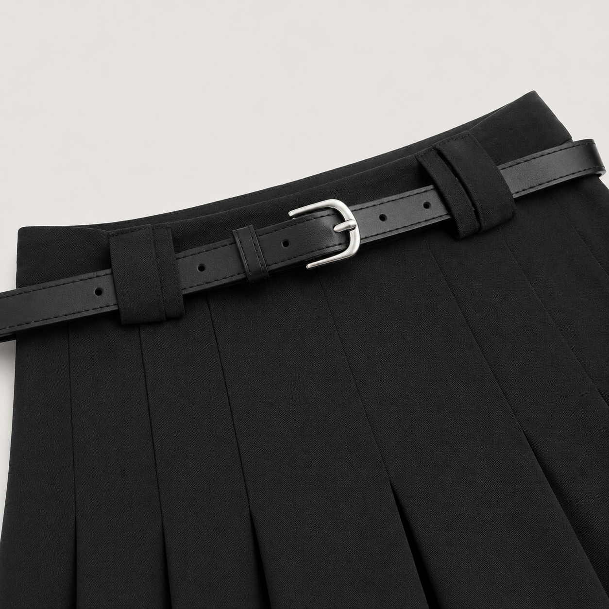 High Waist Pleated Skirt with Belt