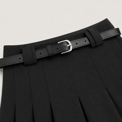 High Waist Pleated Skirt with Belt