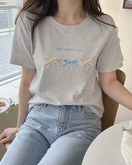 Korean Bow Detail Short Sleeve Tee