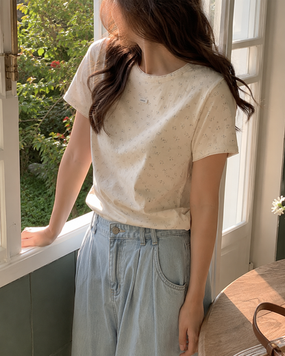 Korean Tiny Floral Short Sleeve Tee