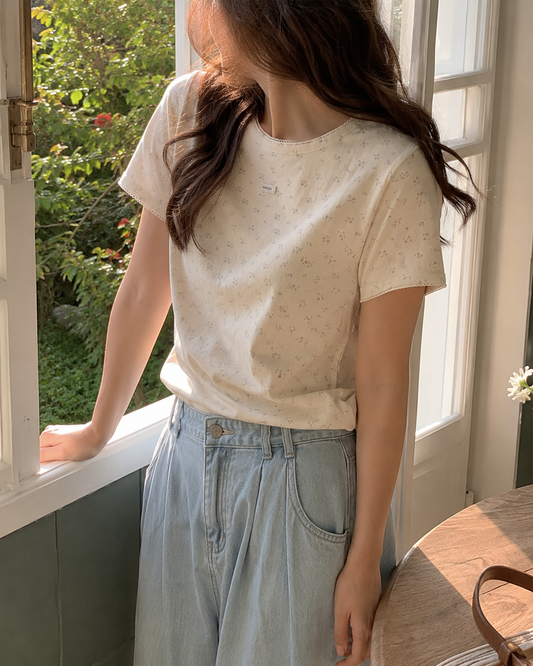 Korean Tiny Floral Short Sleeve Tee